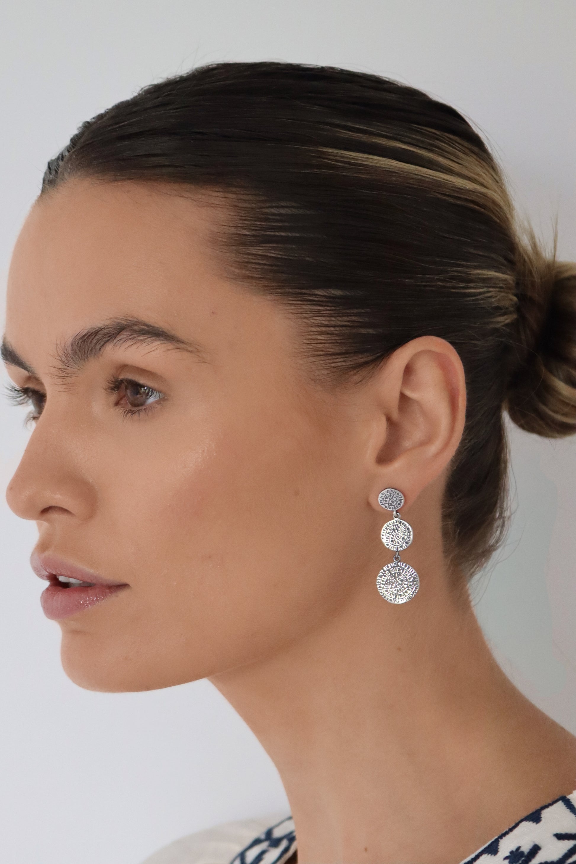 Cretan Triple Drop Earrings - Silver