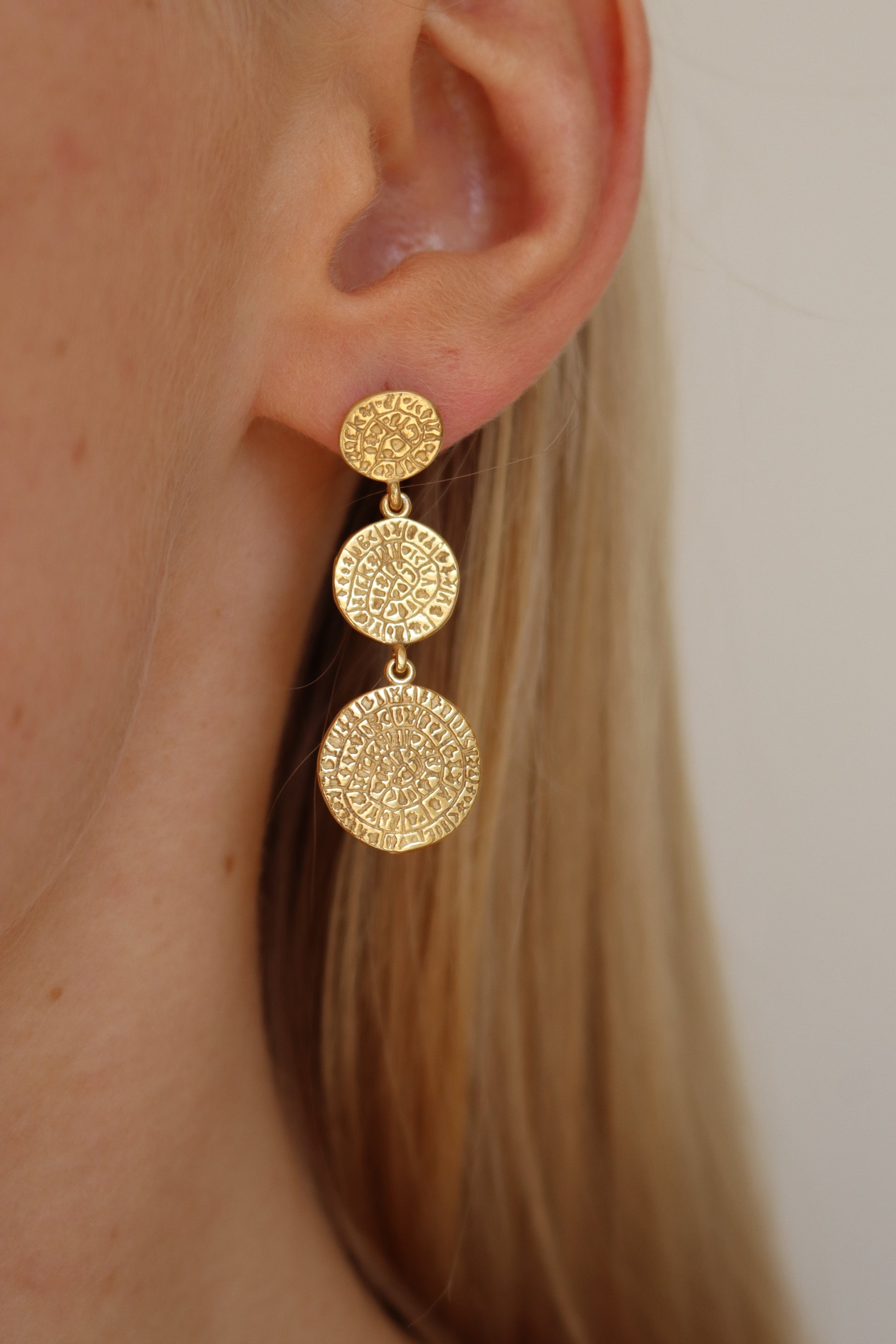 Cretan Triple Drop Earrings - Gold