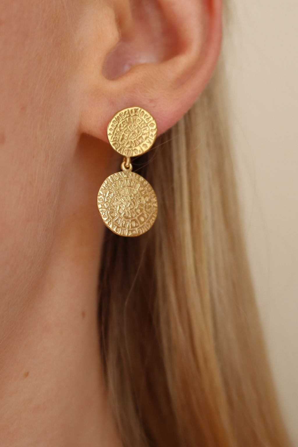 Cretan Double Drop Earrings - Gold