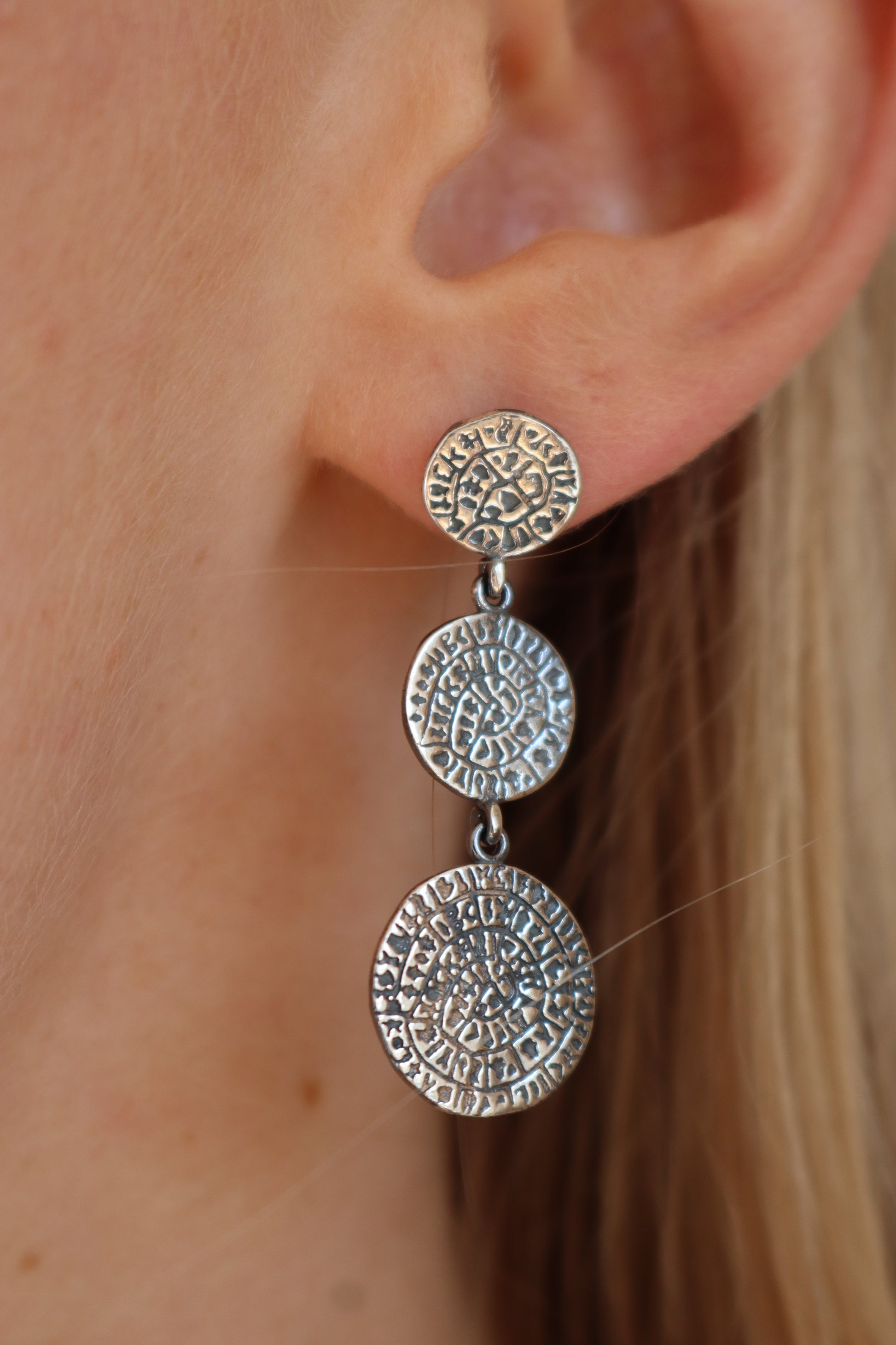 Cretan Triple Drop Earrings - Silver