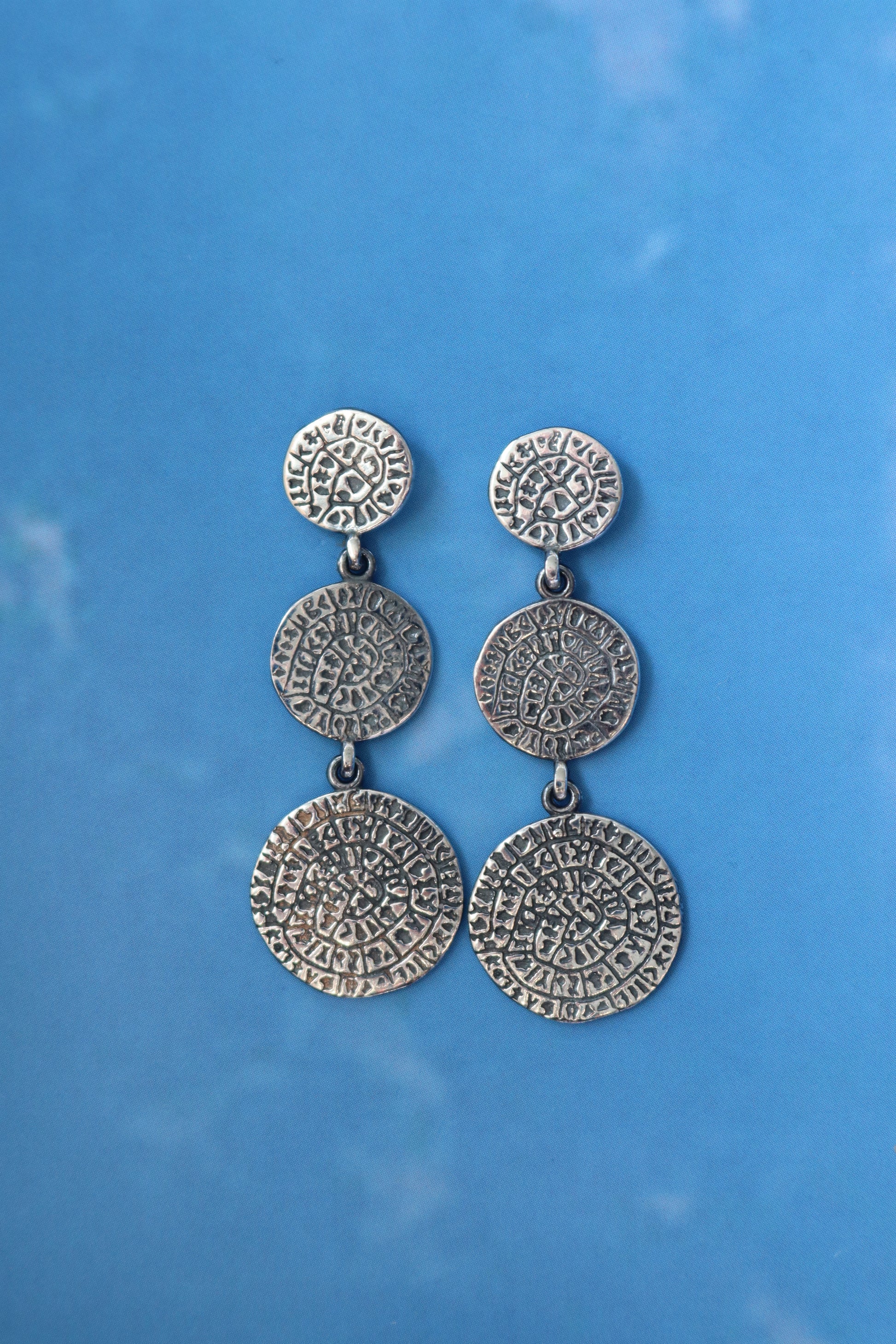 Cretan Triple Drop Earrings - Silver